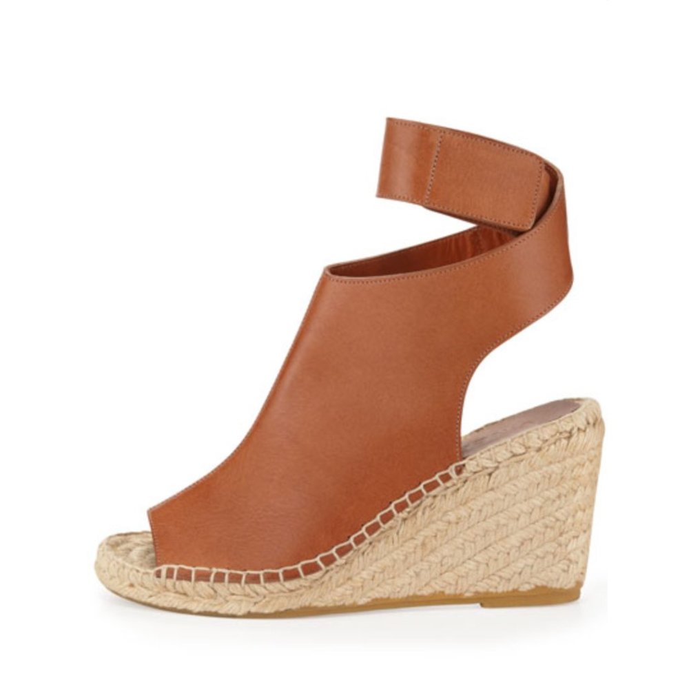 Vince Tan Leather Espadrille Wedge Sandals